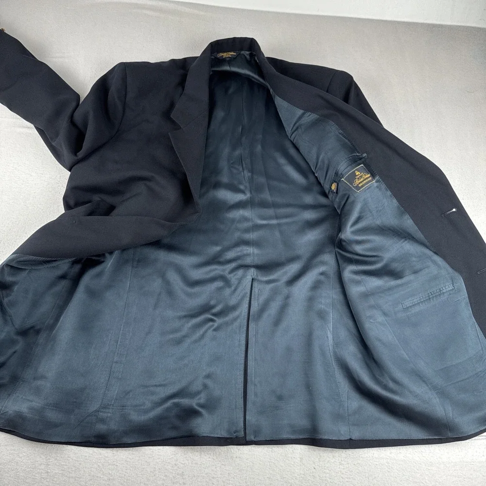 VTG Brooks Brothers Brooksease Mens Black Blazer Gold Buttons 44L Wool Classic